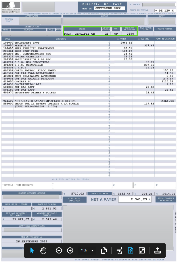 bulletin paye enseignant